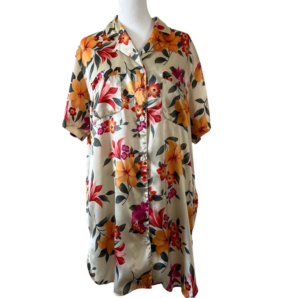 Victoria Secret Floral  Sleep Shirt Dress Button Front Size M